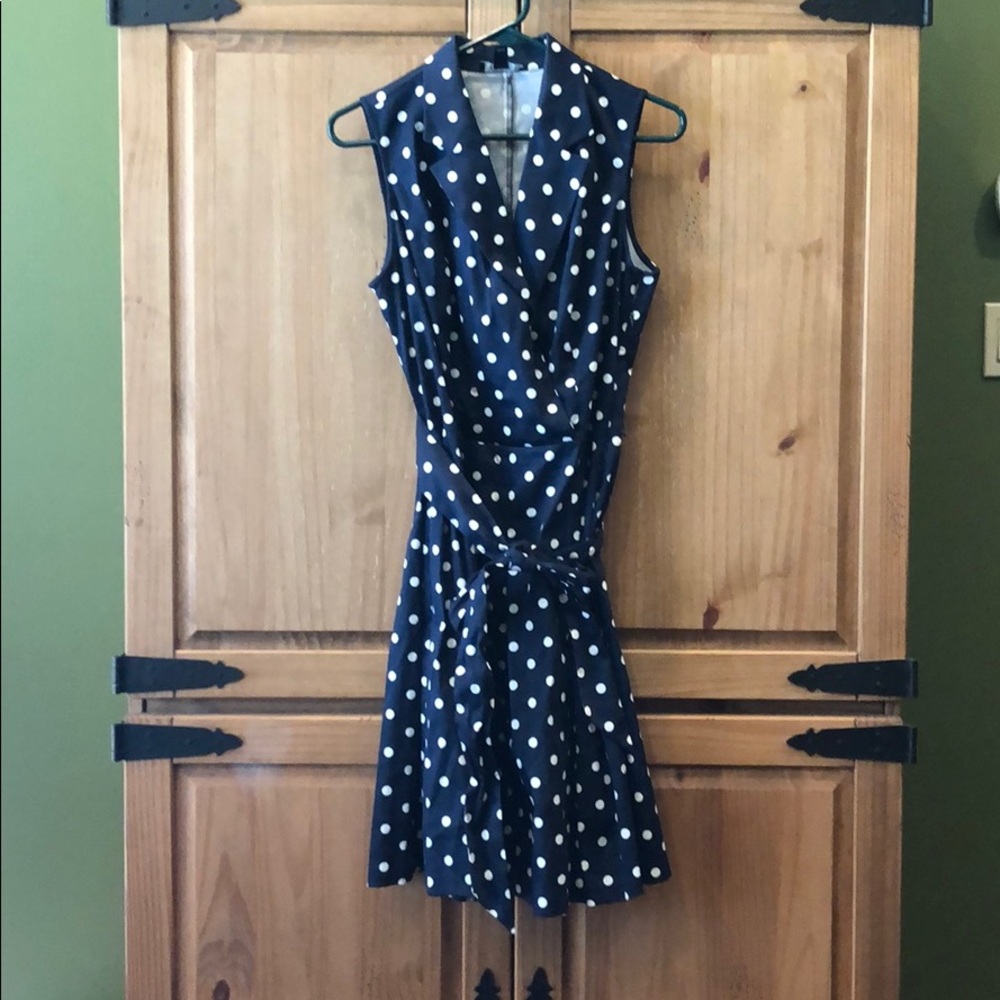 Chaps navy and white polka dot dress. Size 10. EUC